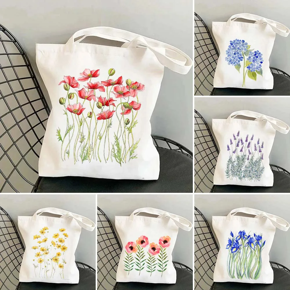 Cornflower Iris Lavanda Cosmos Rosa Blu Giallo Fiore Papavero Margherita Sakura Lilla Donna Tela Shopper Tote Bag Shopping Bag