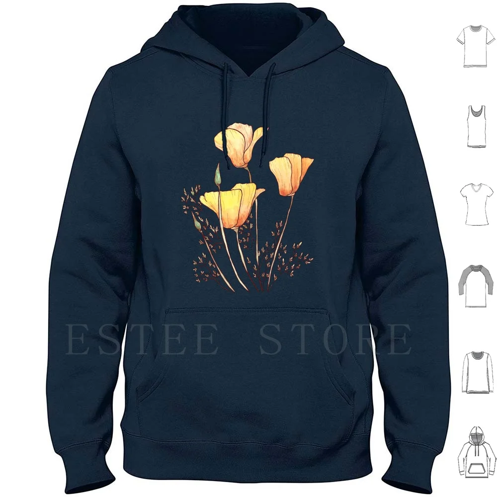 Felpe Con Cappuccio Poppy California Manica Lunga California Papavero Papavero Fiori Selvatici Fiori Arancioni Fiori Gialli Floreali