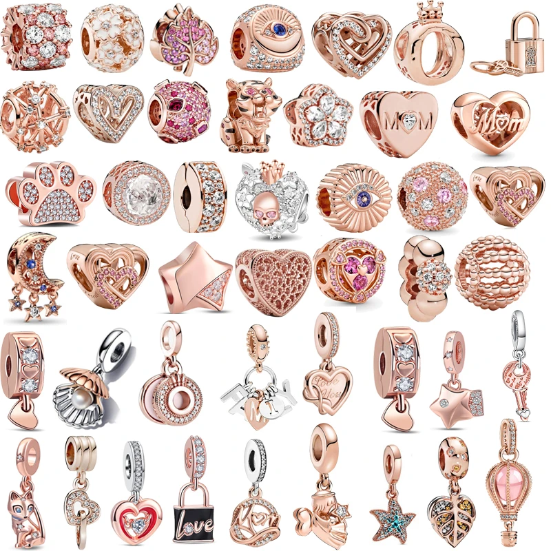 Oro Rosa Fit Originale Pandora Bracciale Charm Beads Leaf Paw Eye Moon Starfish 925 Gioielli In Argento Sterling Fai Da Te Per Regalo Ragazza