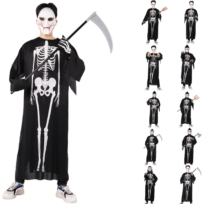 Tuta Da Gioco Di Ruolo Fancy Dress Up Bone Jumpsuit Costume Di Halloween Per Adolescenti Adulti R7Rf