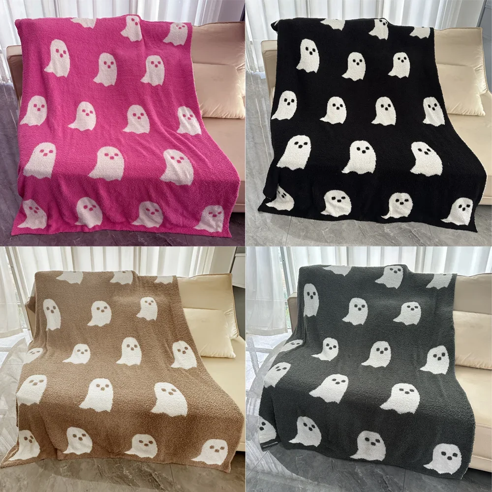 2023 Halloween Pink Ghost Blanket Cute Pink And White Ghost Double Sided Knitted Flanella Warm Blanket Toys For Children Gifts