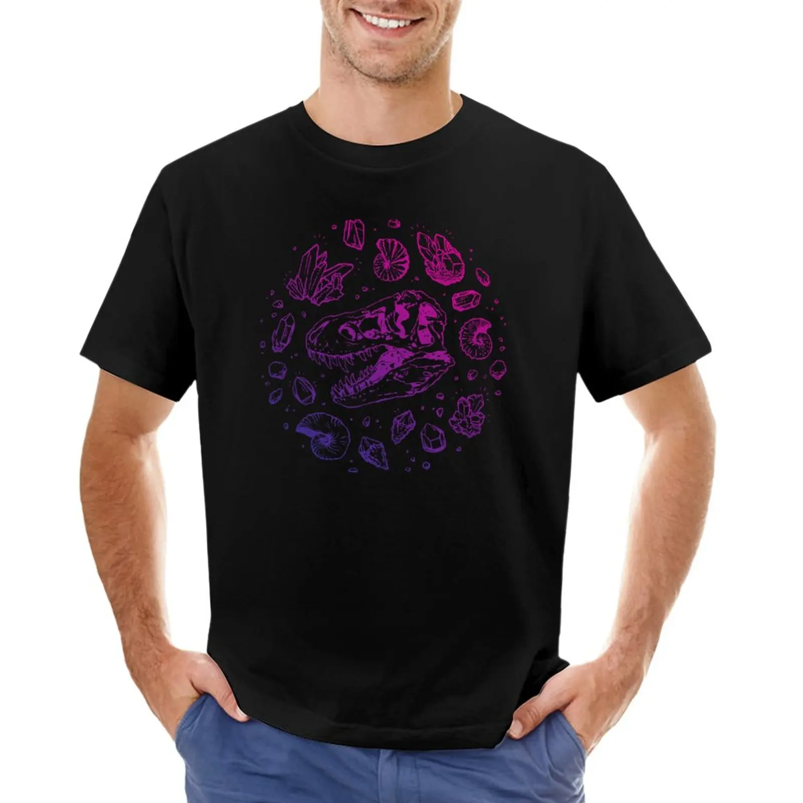 Geo-Rex Vortex | Magenta & Purple Ombré | Dinosaur Fossil Art T-Shirt Tees Cute Clothes T-Shirts Man Mens Tall T Shirts