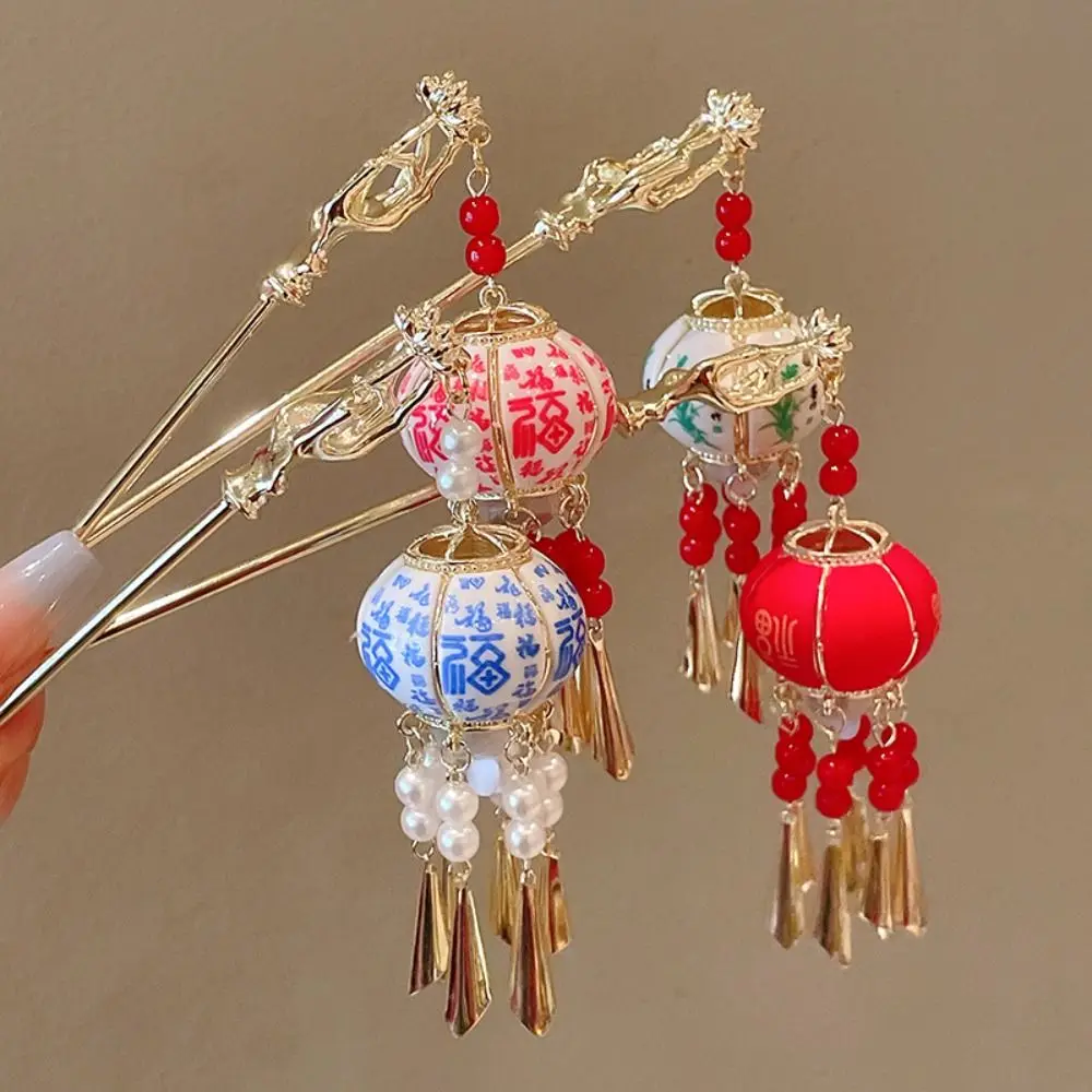 Pearl Glowing Lantern Hairpin Led Light Luminescente Led Lantern Nappa Hair Stick Bastoncini Per Capelli In Lega Per Panini Hanfu Hair Clip