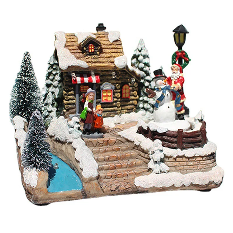 Christmas Snow House Colorful Light Luminescente Christmas Village Girevole Babbo Natale Home Decor House Music Ornaments