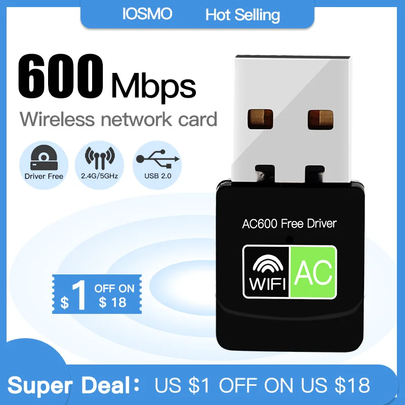 Adattatore Wifi Usb Wireless 600Mbps 5.8Ghz 2.4Ghz Ricevitore Wifi Usb Scheda Di Rete Wireless Dual Band 802.11B/N/G/Ac Lan Wifi Dongle