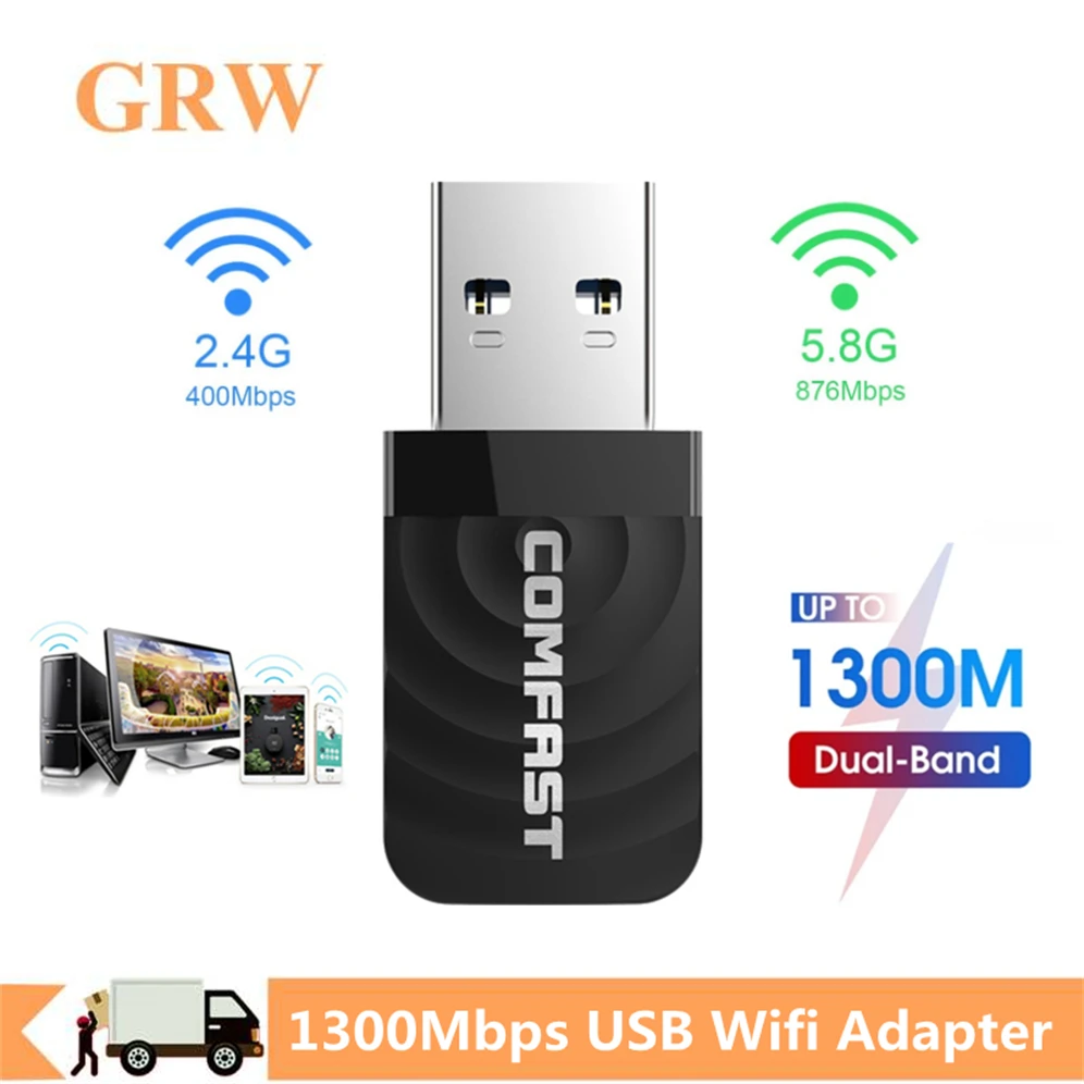 Adattatore Wifi Usb Da 1300Mbps Scheda Di Rete Wireless 2.4Ghz + 5Ghz Dual Band Wireless Usb 3.0 Adattatore Wifi Dongle Scheda Di Rete Per Pc
