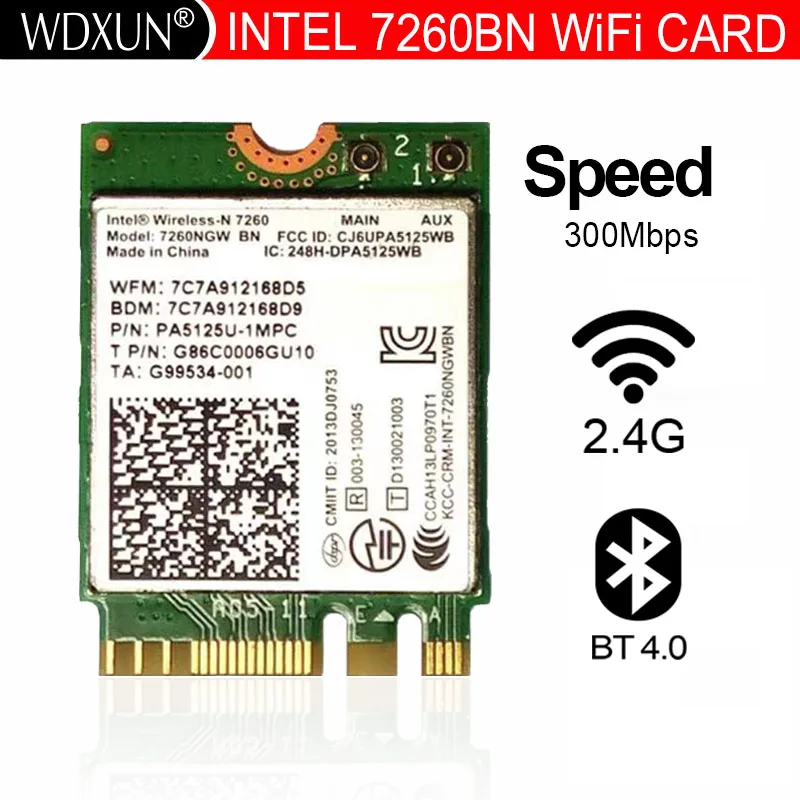 Scheda Di Rete Wireless Wireless-N 7260 Per Intel 7260Bn 7260Ngw Wifi Bluetooth 4.0 Ngff M2 Card Adattatore Wifi 300Mbps