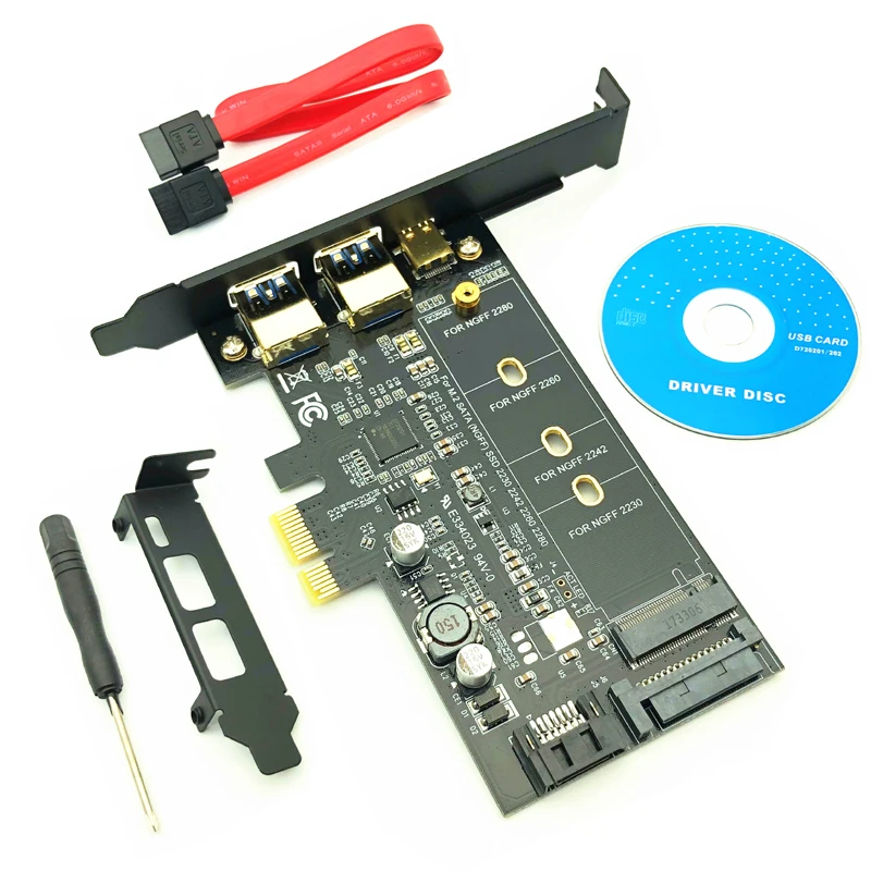 Usb 3.0 Pci Express Riser Card Doppia Porta Usb3.0 + 1 Porta Usb 3.1 Type-C + M.2 Adattatore Ngff M2 Sata Ssd B Chiave Per Controller Pci-E
