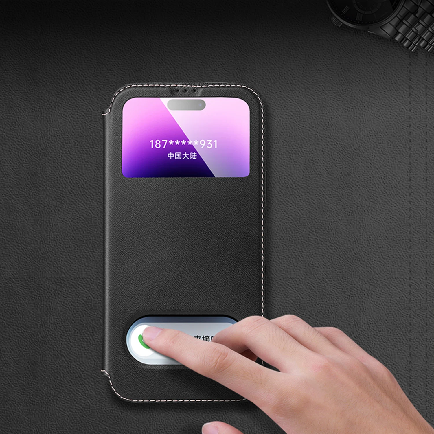 Custodia Per Finestra Smart View In Vera Pelle Per Iphone 11 12 13 14 15 Pro Max Xr Xs 7Plus Custodia Flip Wallet Vera Pelle Risposta Gratuita
