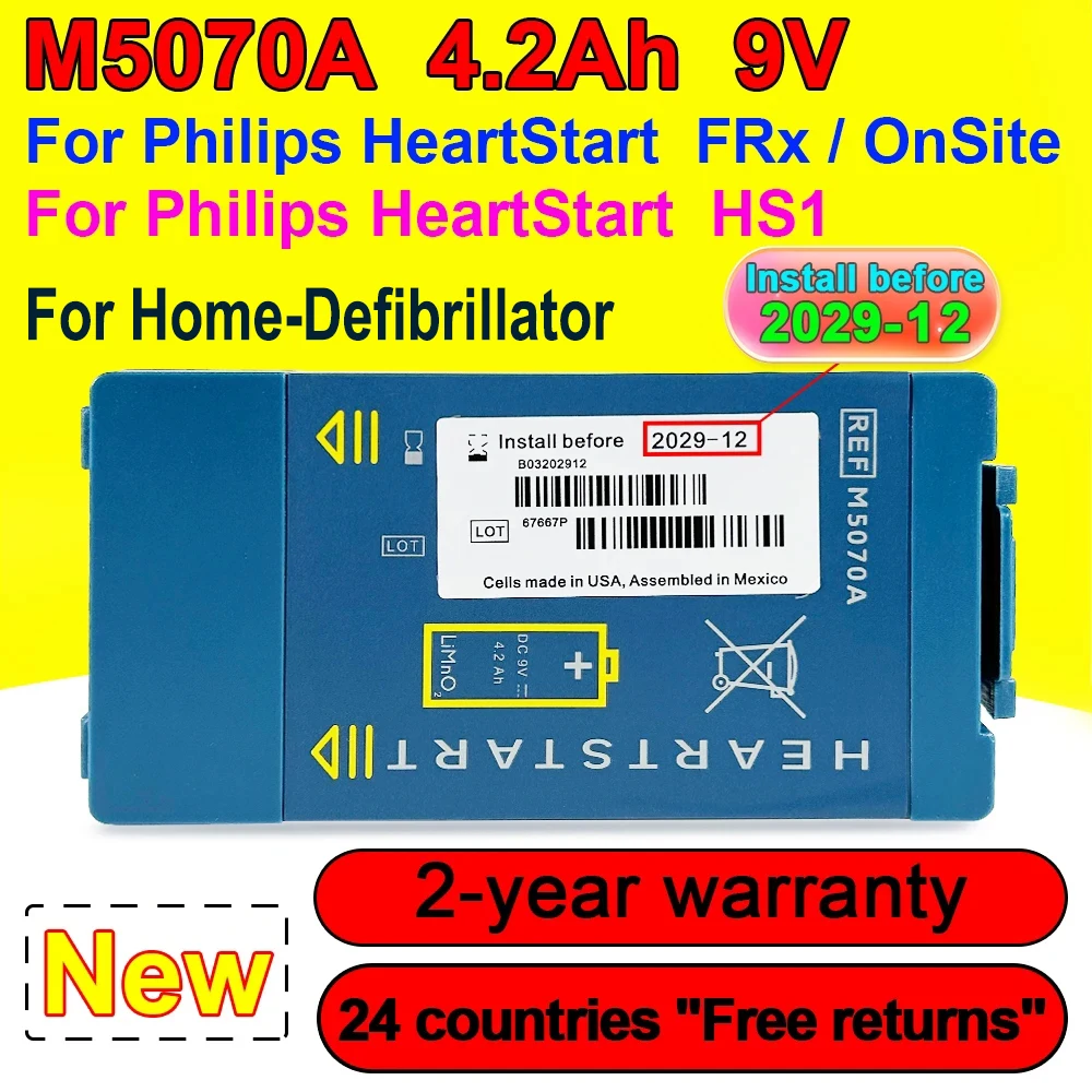 Nuovo Pacco Batteria Medico M5070A Di Alta Qualità Per Defibrillatore Philips Heartstart Hs1 Frx M5067A Per La Casa In Loco Aed 4200Mah 9V