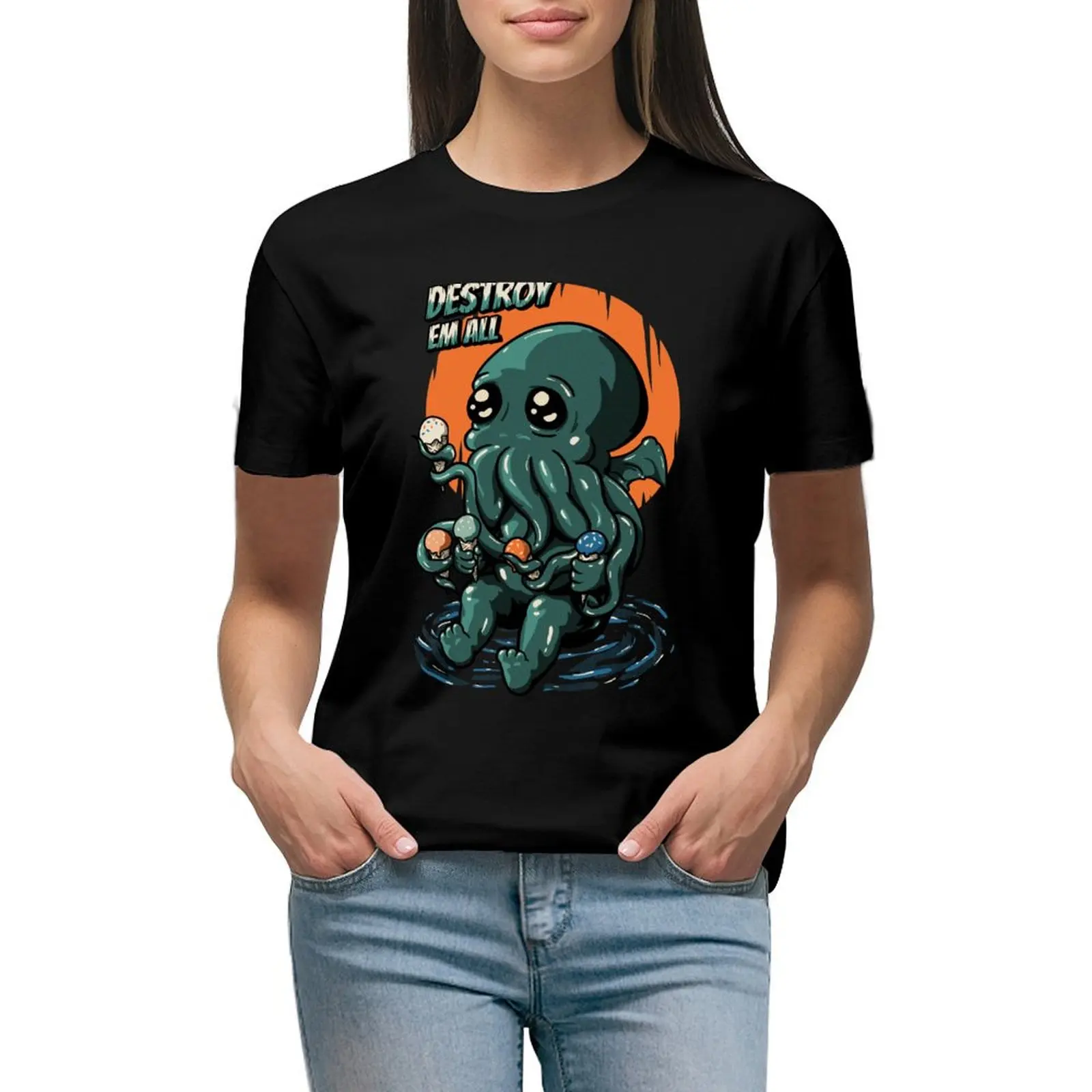 The Ice Cream Destroyer - Cute Baby Cthulhu Necronomicon Lovecraft Funny Kids Mask Food Foodie Snack Dessert Tie Dye Bac T-Shirt