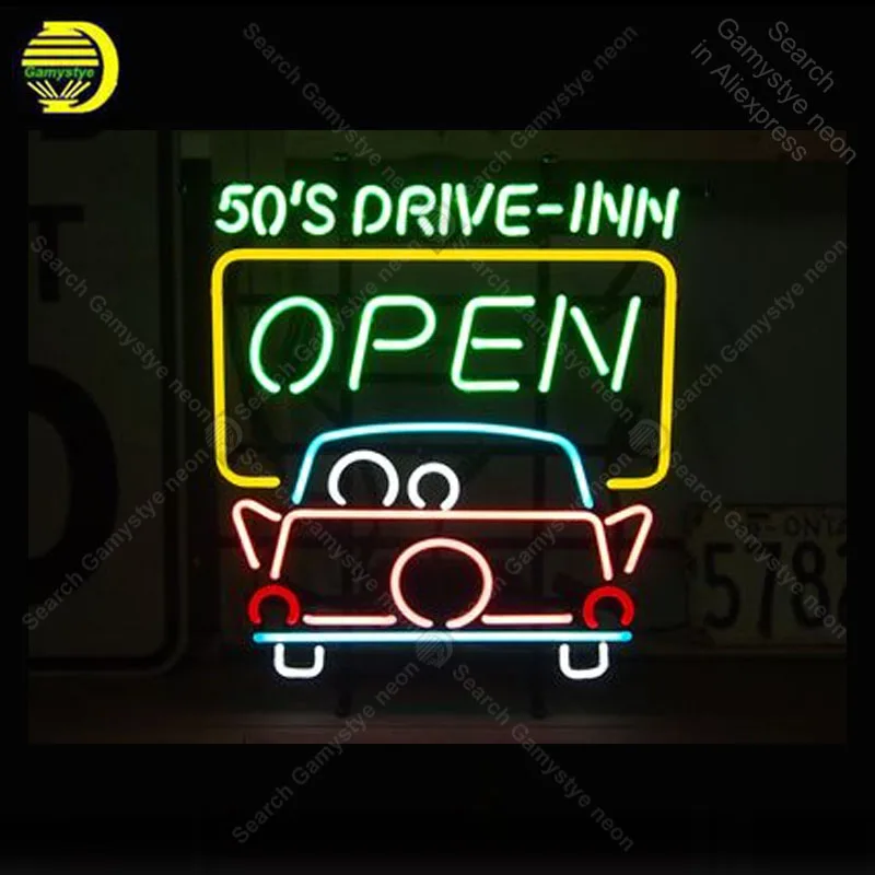 Insegna Al Neon 50'S Drive Inn Open Neon Bulb Sign Arcade Handcraft Beer Bar Restaurant Business Display Decorare Vintage Neon Light