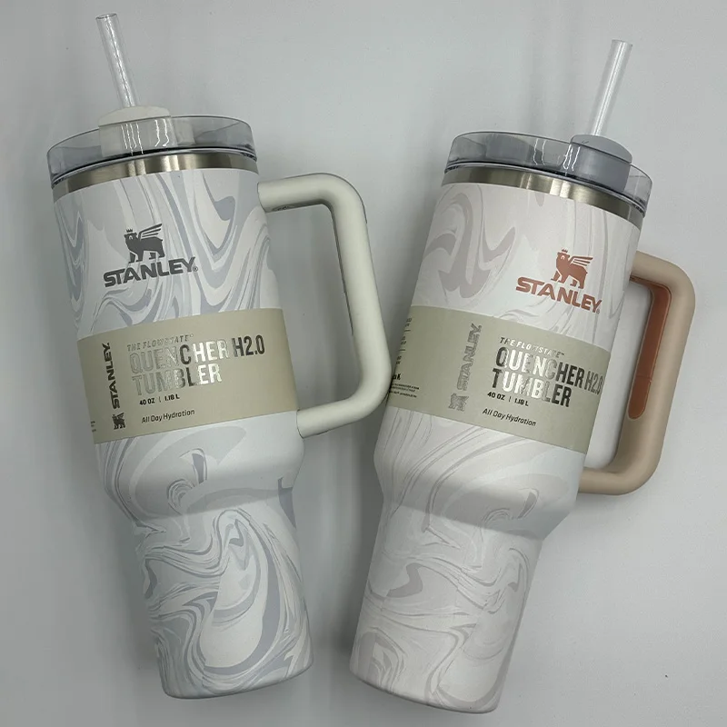Stanley Cup Polarswirl 40Oz Water Thermo Bottle Thermos Tumbler Mug Quencher Vacuum Flask Drinkware Thermal Original Thermoses