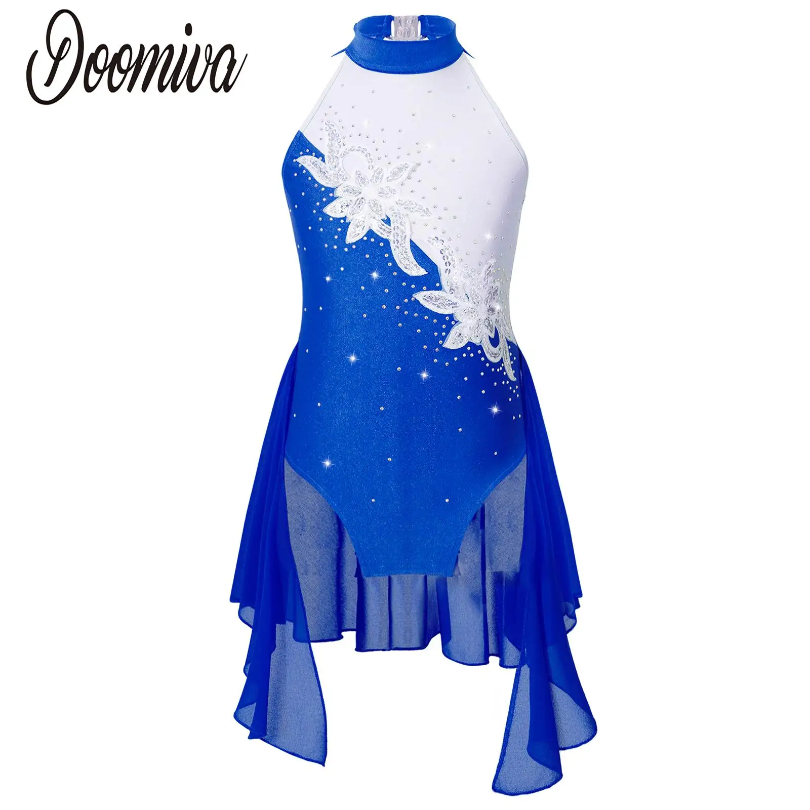 Kid Girls Ballet Body Dance Chiffon Dress Senza Maniche Strass Lirico Dance Dress Ballerina Ginnastica Body Show Costume