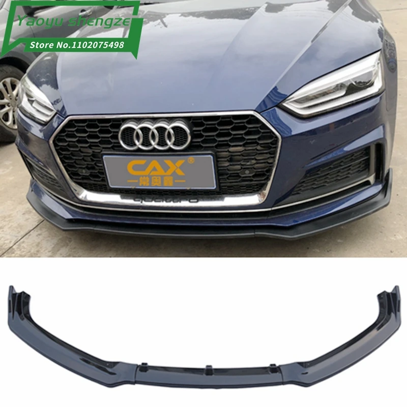 Car Front Bumper Lip Car Front Bumper Canard Lip Splitter Body Shovels For Audi A5 S-Line B9 2017 2018 Gloss Black/Carbon Fiber