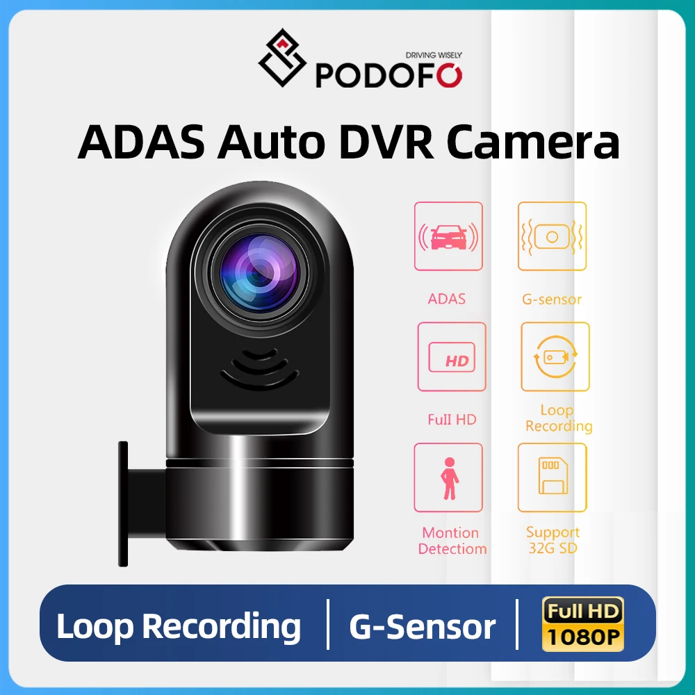 Podofo Adas Auto Dvr Camera Hd 1080P Dash Camera Usb Loop Record G-Sensor Registratore Per Auto Per Radio Android
