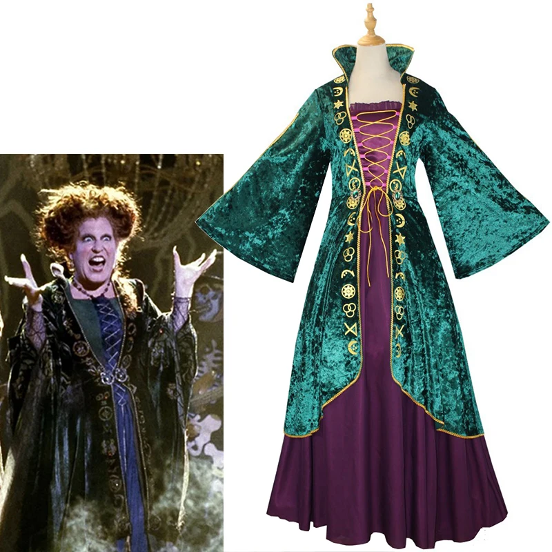 Hocus Pocus Witch Winifred Sanderson Cosplay Costume Dress Mantello Abiti 17Th Century Witch Halloween Carnival Costumes For Women