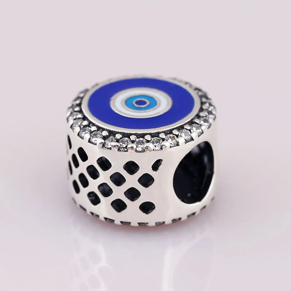 Autentico 925 Sterling Silver Bead Sparkling Blue Evil Eye Charm Fit Pandora Women Bracciale Bangle Gift Gioielli Fai Da Te