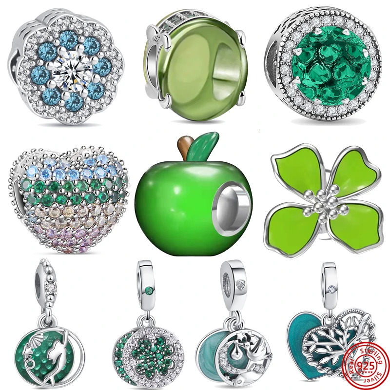 Design Originale 925 Argento Verde Serie Apple Big Eyed Monster Beads Charms Fit Originale Pandora Bracciale Donna Gioielli Regalo Fai Da Te
