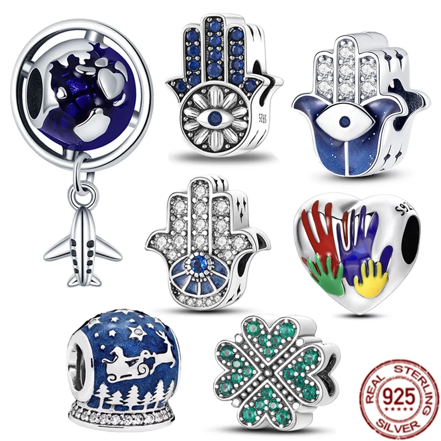 Vendita Calda 925 Sterling Silver Green Clover & Blue Wisdom Eye Charm Bead Fit Originale Pandora Bracciale Collana Fai Da Te Che Fa Gioielli