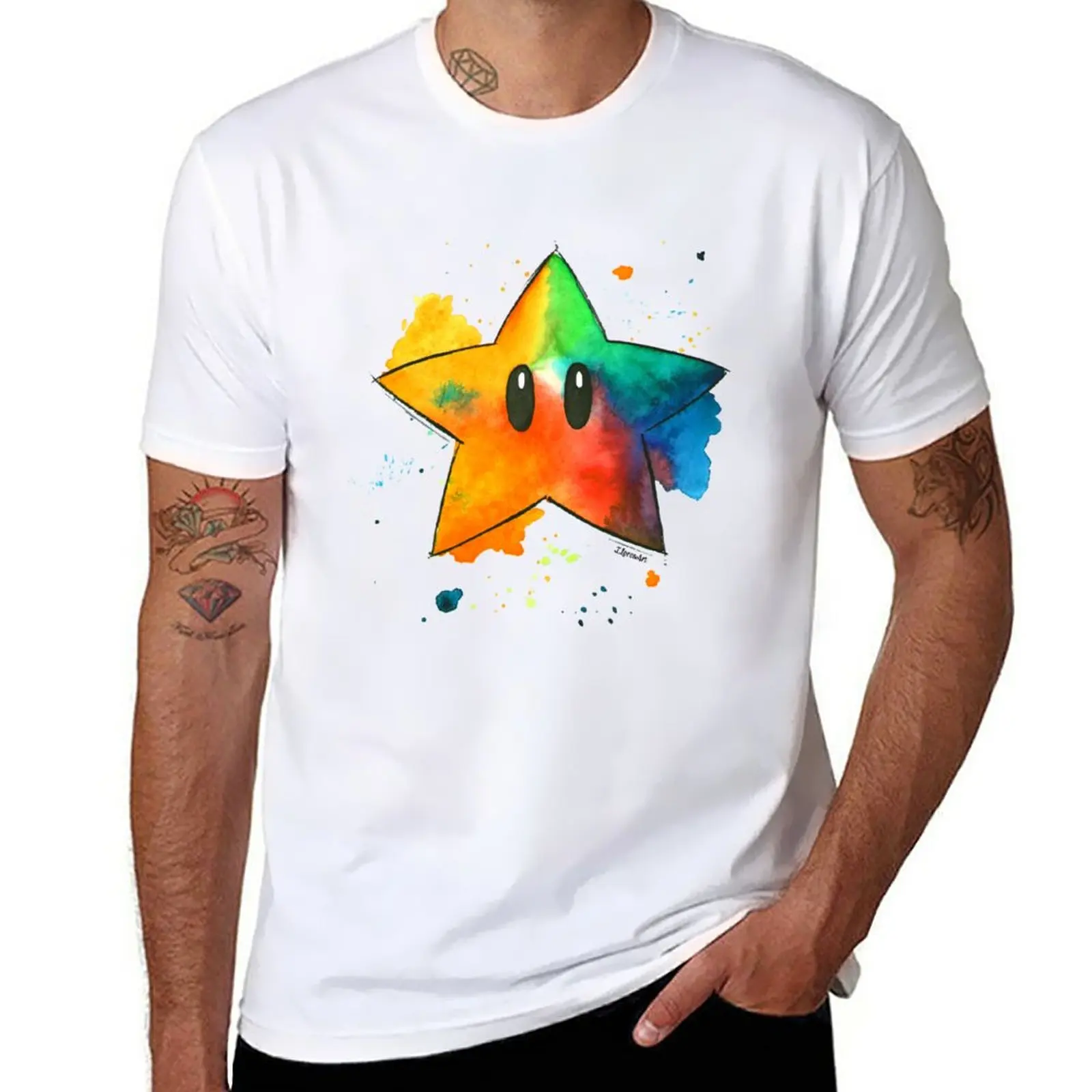 Superstar Acquerello 1Up T-Shirt Ragazzi Bianchi Dogana Oversize Oversize T-Shirt Per Uomo Cotone