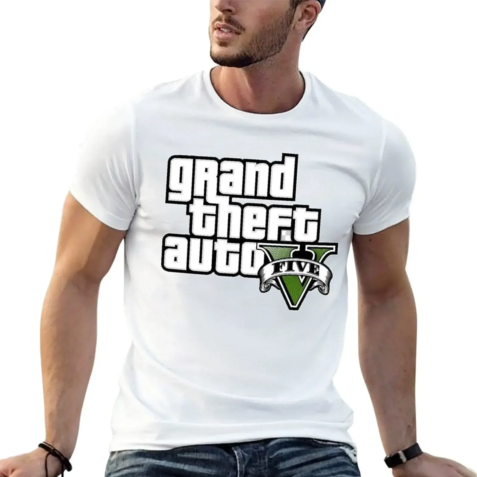 Maglietta Con Logo Gta5 Funnys Ragazzi Bianchi Magliette Grafiche Da Uomo Hip Hop