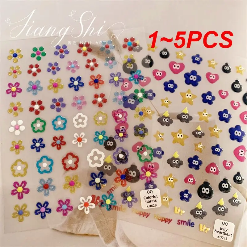 1 ~ 5Pcs 5D Realistico Jelly Lovely Nail Stickers Colorful Cartoon Face Emote A-Z Letter Adheive Nail Art Stickers Per Nail