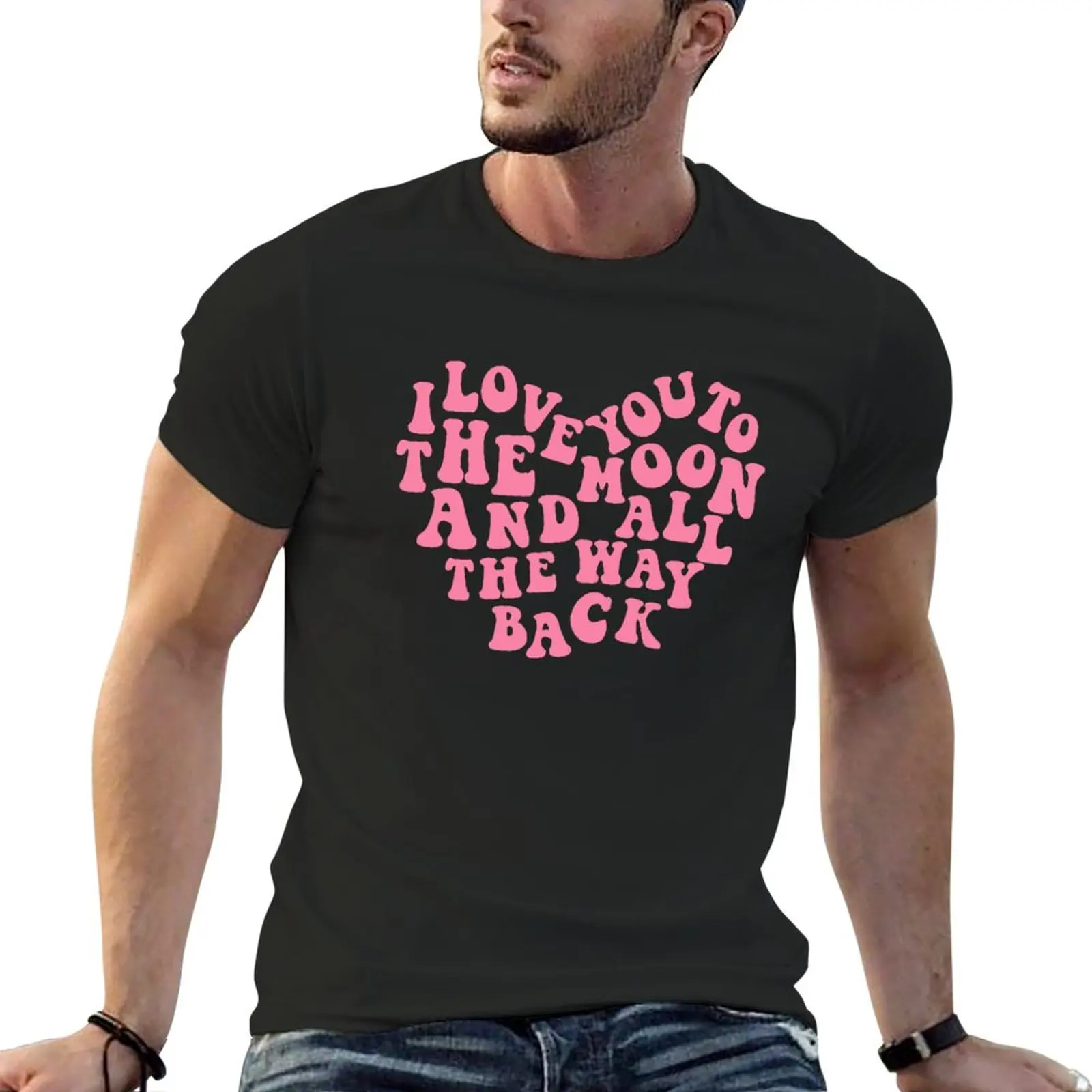 I Love You To The Moon And Back - Pink Heart Custom (Marley) T-Shirt Summer Top Summer Top Anime Plain White T-Shirt Uomo