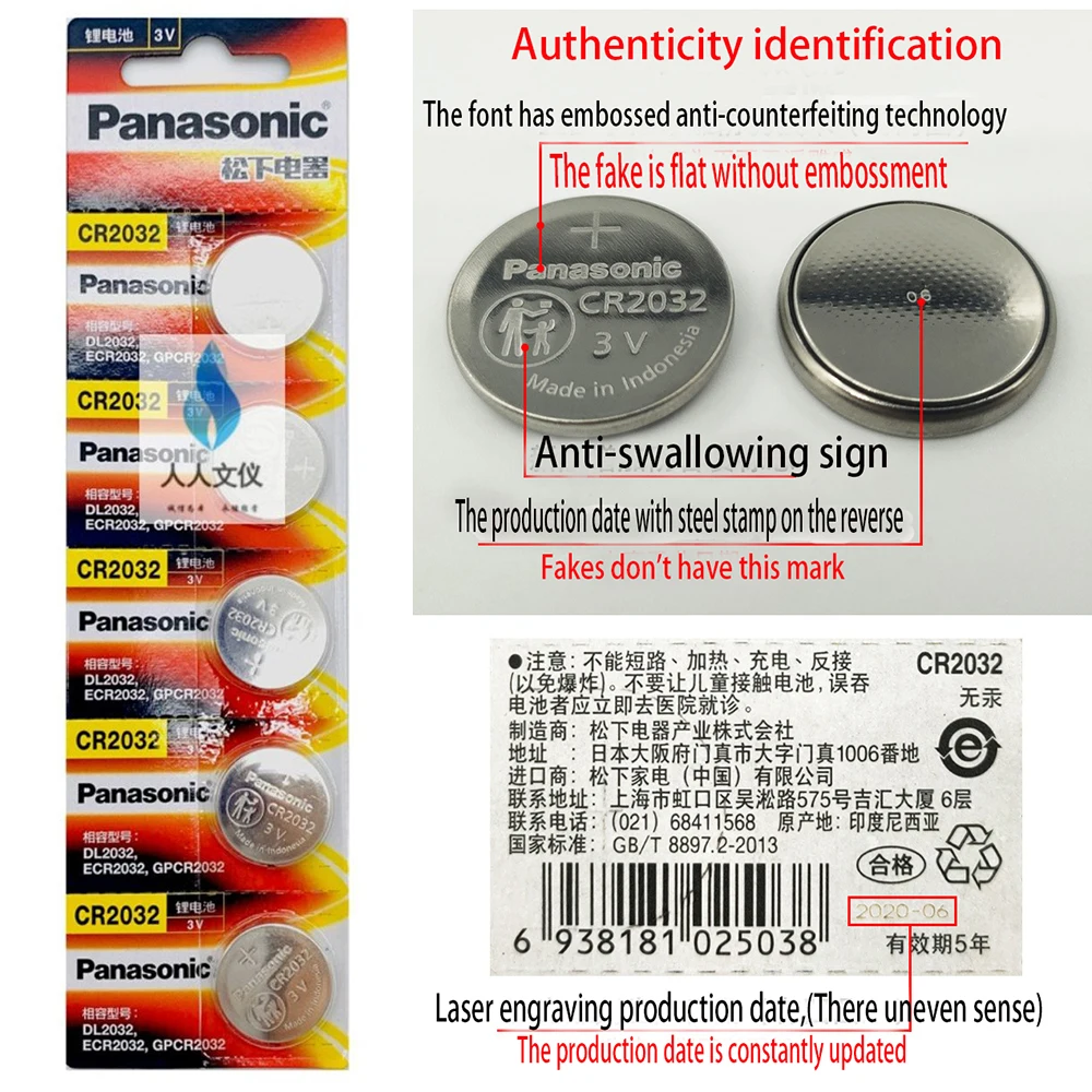 100 Pz 100% Originale Panasonic Originale Cr2032 Cr2025 Cr2016 1616 1620 1632 2450 3V Batterie A Bottone A Bottone