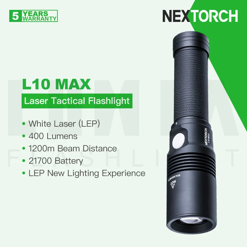 Torcia Tattica Nextorch L10 Max Light Emitting Plasma(Lep), 400 Lumen 1200M Long Beam Throw, 21700 Direct Ricaricabile