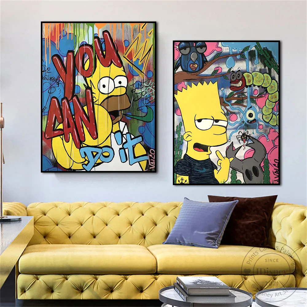 Disney Canvas Painting Cartoon Simpsons Dangposter Graffiti Wall Art Pictures Prints For Kids Gift Living Room Home Wall Decor