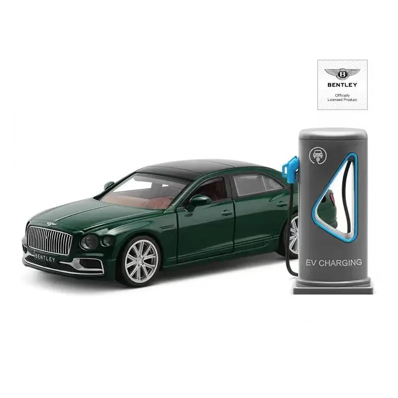 1:38 Bentley Flying Spur Hybrid Charging Pile Lega Diecast Model Toy Cars Sound Light Pull Back Car Vehicle Toys For Children