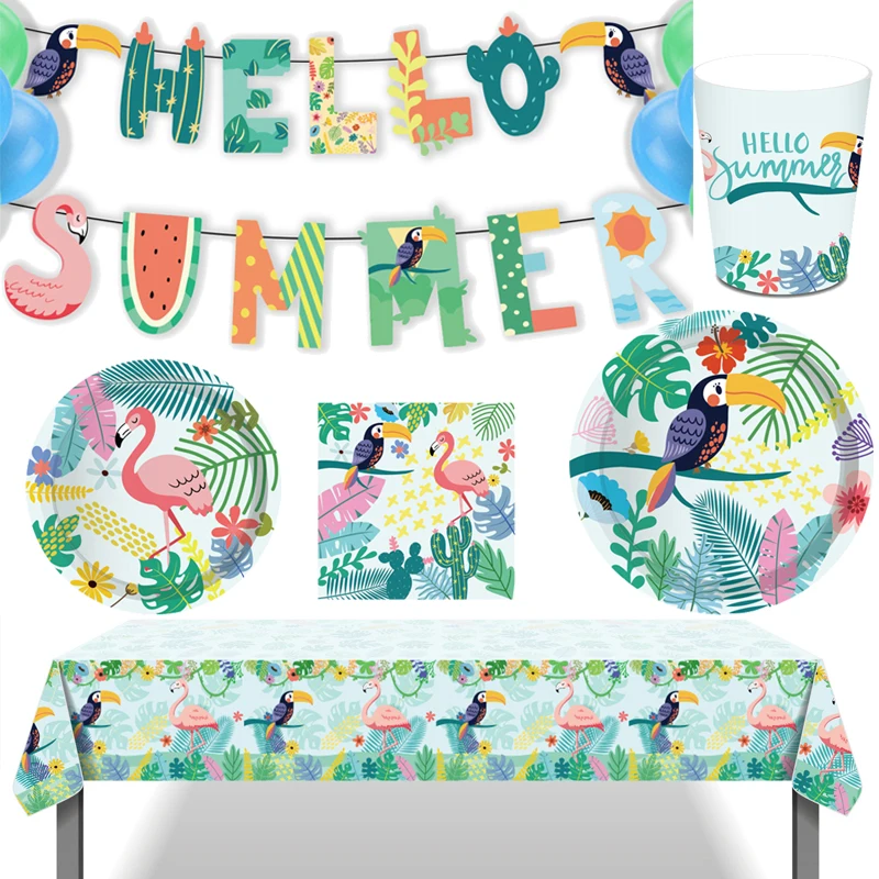 Summer Tropical Party Stoviglie Usa E Getta Flamingo Woodpecker Foglie Di Palma Piatto Di Carta Tovaglia Hawaii Birthday Party Decor