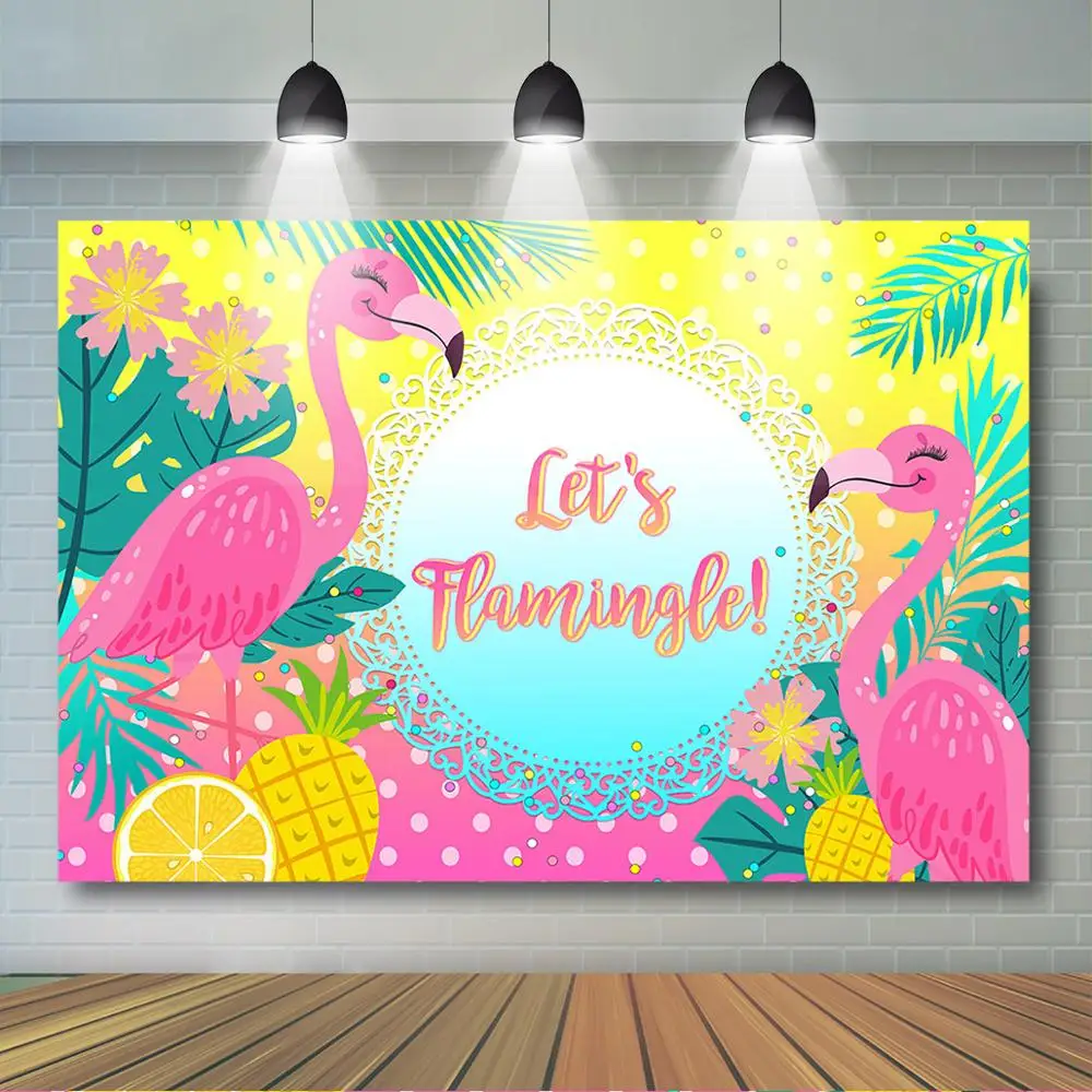 Flamingo Birthday Background Girl Let'S Flamingle Birthday Party Decor Summer Tropical Pink Gold Sfondo Hawaii Pool Party Banner