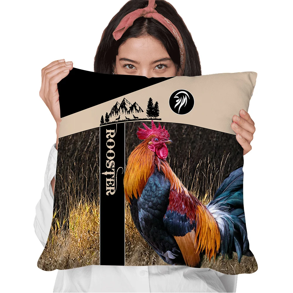Hx Fashion Rooster Lovers Federa 3D Graphic Grass Rooster Splicing Fodera In Poliestere Cuscino Moda Federe