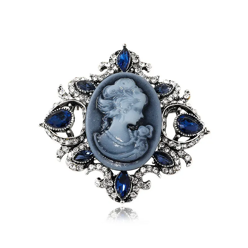 Vintage Trendy Strass Beauty Head Spille Per Abbigliamento Donna Squisito Cameo Lady Spilla Pins Office Party Jewelry Gifts