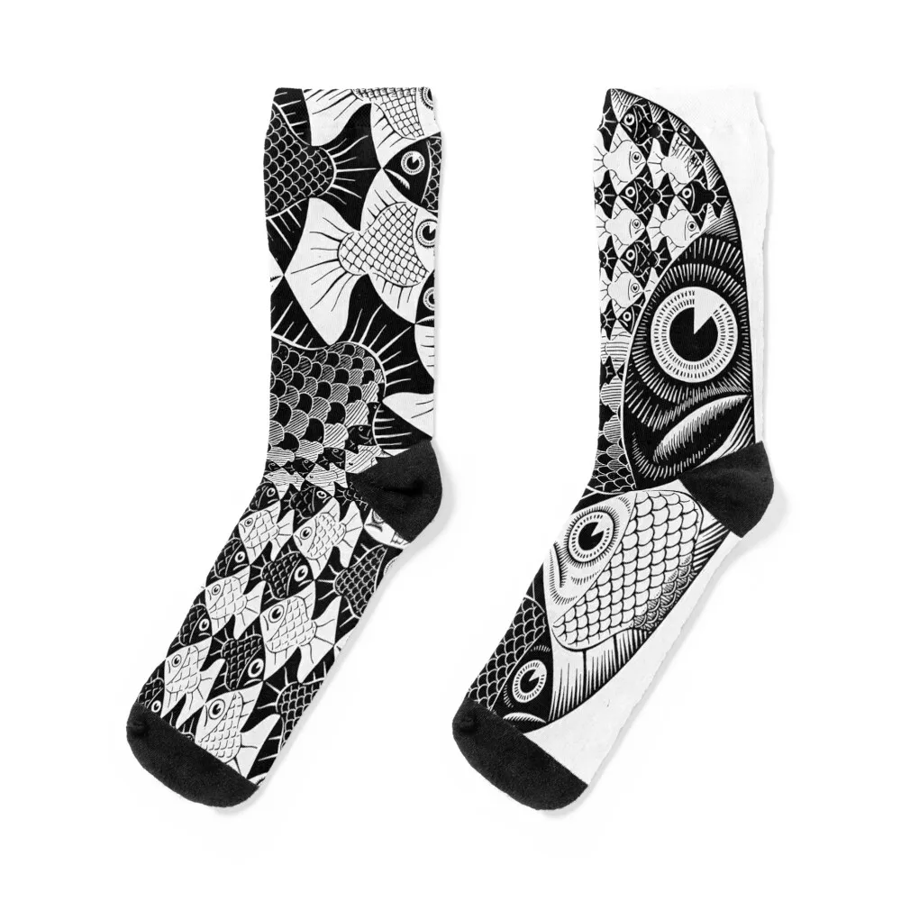 M C Escher Art Paintings Calzini Run Retro Socks Uomo Donna