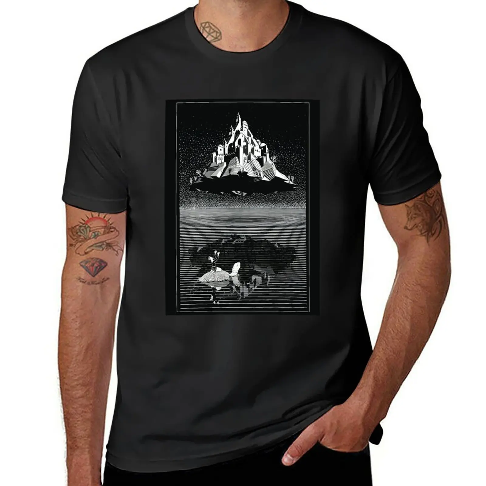 Mc Escher - Castle In The Air T-Shirt Top Oversize Designer T Shirt Uomo