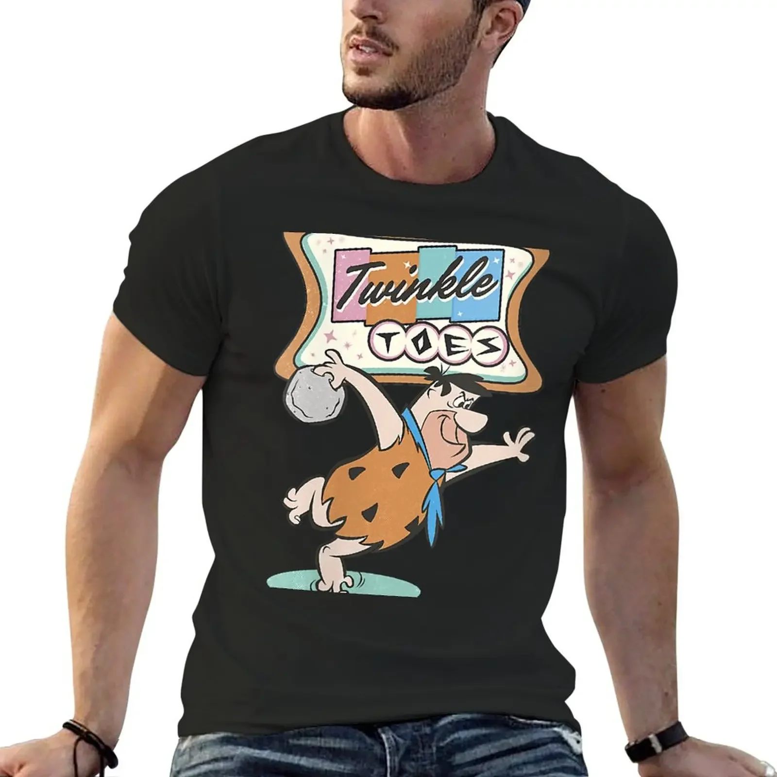 Womens The Flintstones Twinkle Toes Fred Flintstone Bowling Alley T-Shirt Blacks Plus Size Fruit Of The Loom Magliette Da Uomo