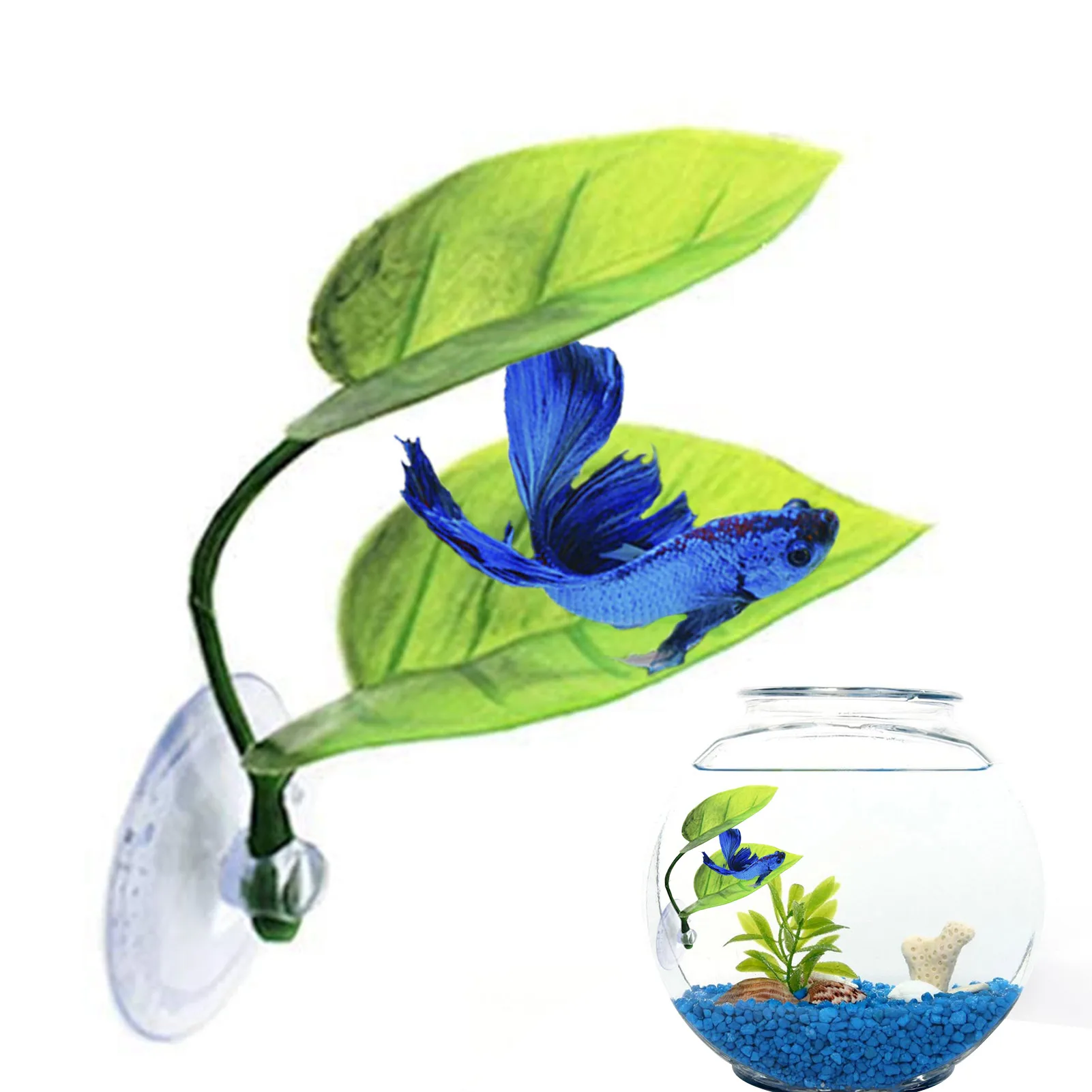 Fish Tank Betta Leaf Simulato Betta Fish Leaf Pad Betta Hammock Toys Piante D'Acquario Con Ventosa Decorazioni Serbatoio Verde