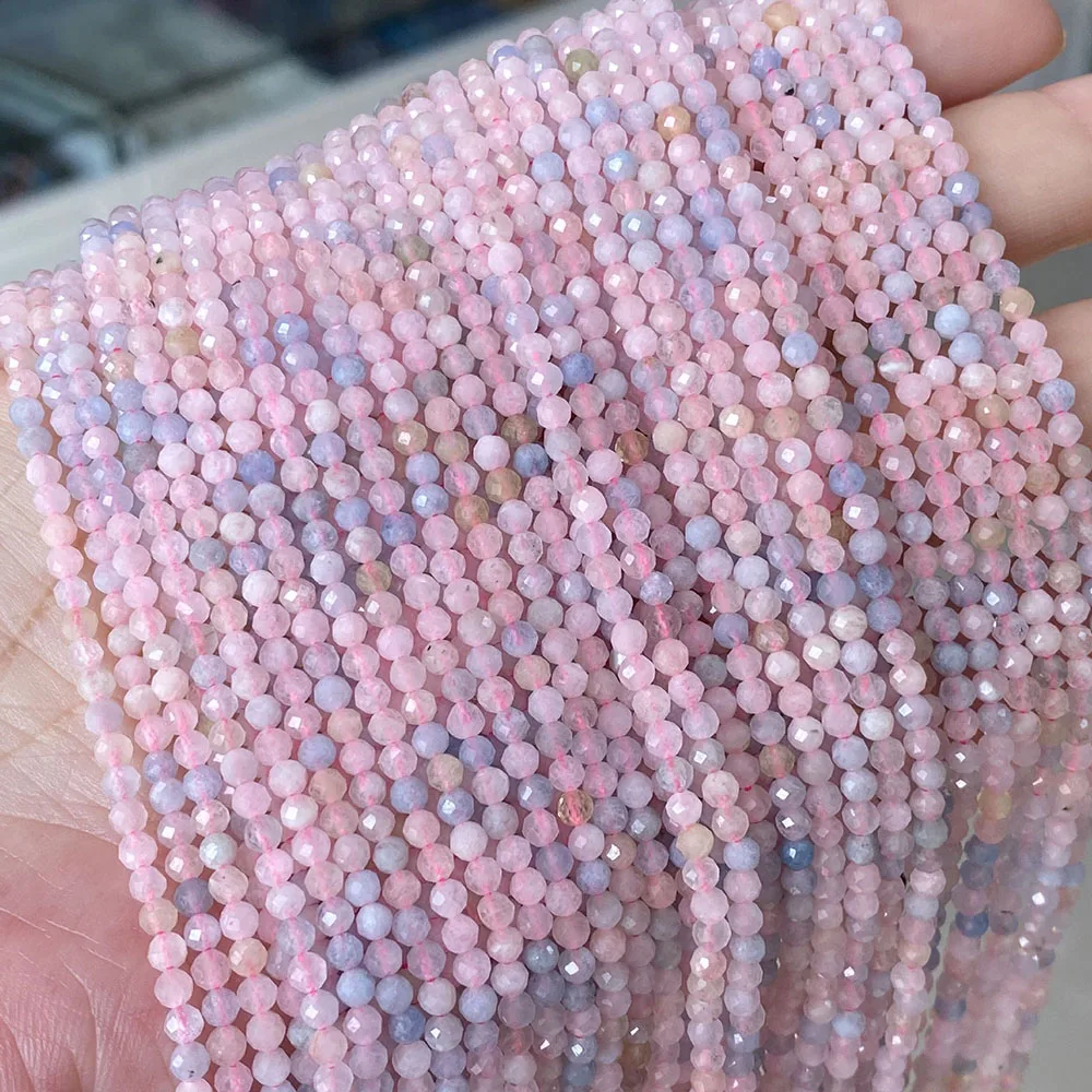 Perline Tonde Sfaccettate Morganite Multicolore Naturale A 2 Fili 2-4Mm
