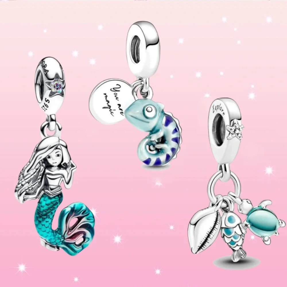 Sirenetta Ariel In Argento 925, Charms Camaleonte Che Cambiano Colore Adatti A Gioielli Pandora Originali Che Fanno Regalo Di Compleanno Di Capodanno