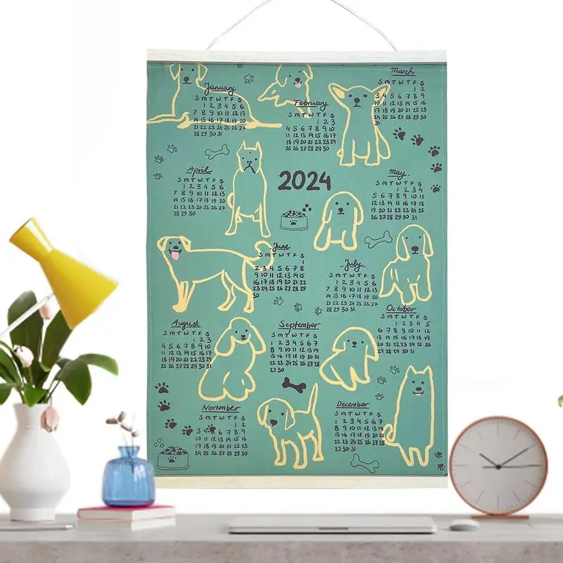 Calendari Da Parete In Tessuto 2024 Hangable Funny Puppies Calendar Planner Organizer Calendario Di 12 Mesi Da Jan 2024 A Dec 2024 Office