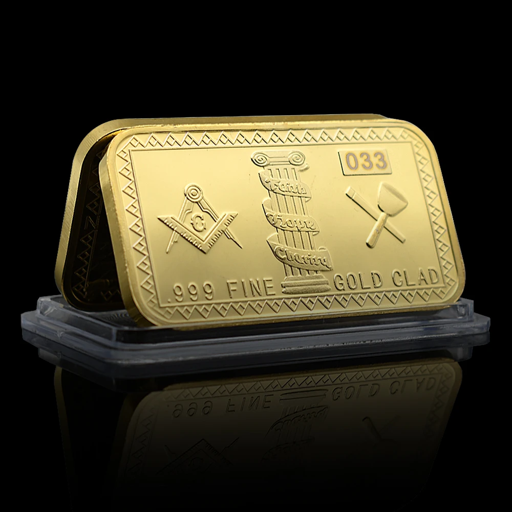 Massonico Massonico Golden Bar 999 Fine Gold Rivestito In Protect Shell Coin Collecties Souvenir Gift Home Decoration