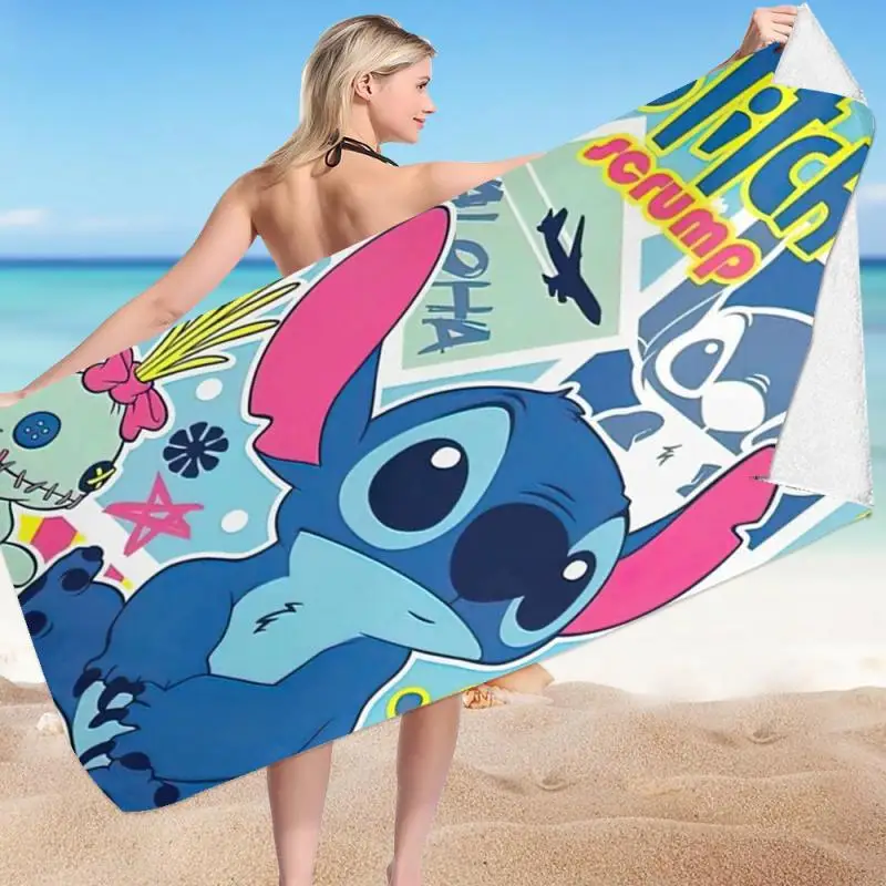 Kawaii Disney Stitch Telo Mare Stile Cartone Animato Microfibra Telo Mare Grande Asciugamano Da Bagno Asciugamano Quadrato Multifunzionale Telo Mare