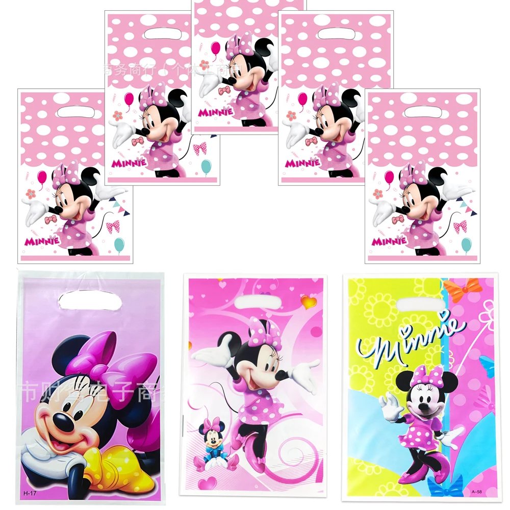 10 Pz/Lotto Baby Shower Party Decoration Minnie Theme Chocolate Candy Gifts Bags Kids Girls Favors Happy Birthday Party Loot Bag