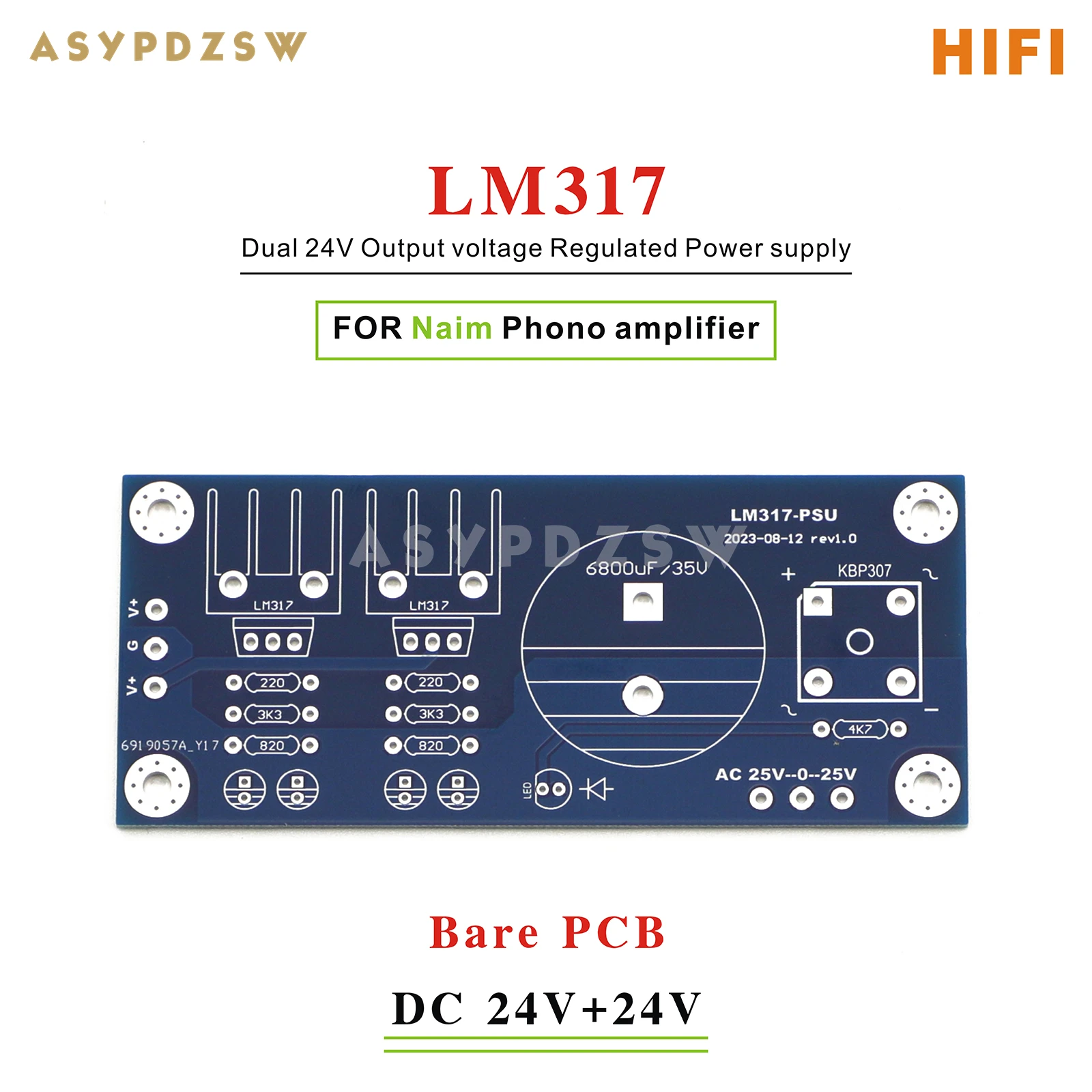 Lm317-Naim Alimentatore Regolato Hicap Pcb Nudo Per Amplificatore Naim Phono 24V + 24V