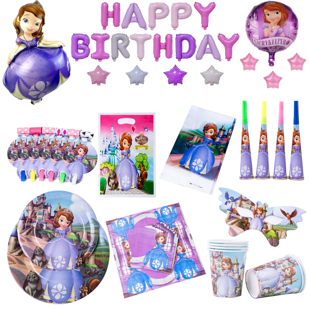 Cartoon Sofia Princess Set Usa E Getta Tazza Di Carta Piatto Tovagliolo Tovaglia Baby Shower Festa Di Compleanno Forniture Decorazione