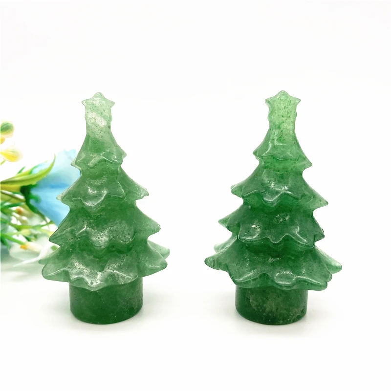 Beautiful 1Pc Natural Green Strawberry Quartz Crystal Christmas Tree Figurine Hand Made Carved Natural Quartz Crystals