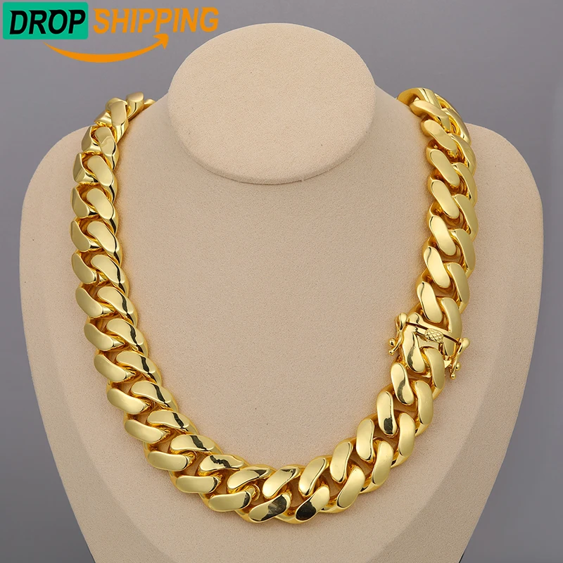 Dropshipping Cubana Heavy Mens 20Mm 18K Placcato Oro Catena A Maglia Cubana Di Lusso Miami Hip Hop Gioielli Collana Girocollo